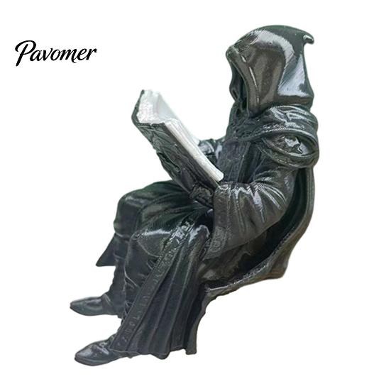 Dark Style Soft Furnishings Gothic Shadow Reader Statue, Mini Wizard Figurine, Matte Magic Theme Party Props Black Resin Sculpture for Home