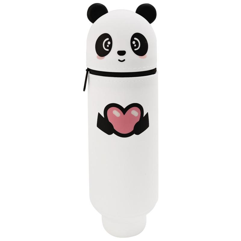 Creative High Quality Cartoon Panda Pencil Case Silicone Animal Shape Pen Pouch Foldable With Zipper Stationery Storage Bag