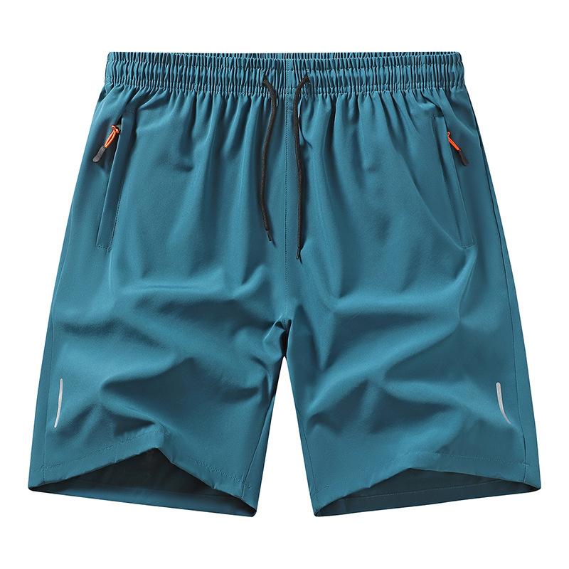 Sports Shorts Reflective Strips XS-4XL Zipper Ice Silk Pants Four-way Elastic Five-quarter Pants