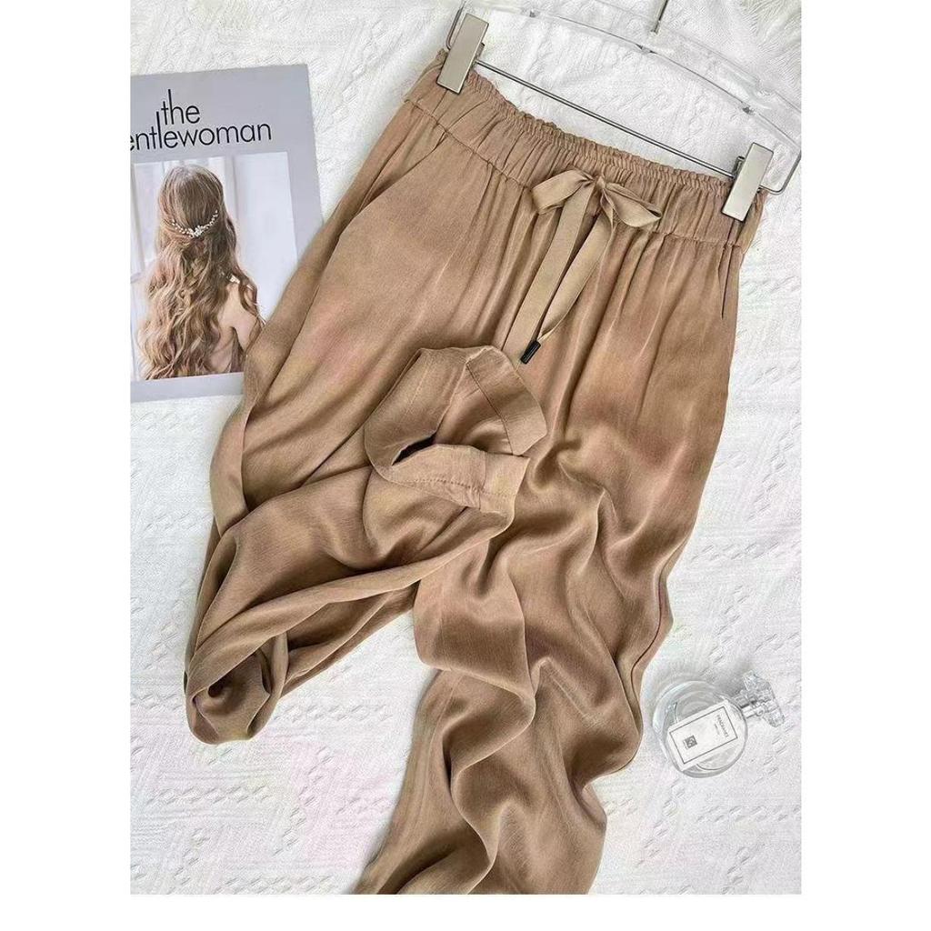 Lila, Eisseide, Satin, Dünn, Weitbeinige Hose, Damen, Gerade, Locker, Freizeithose