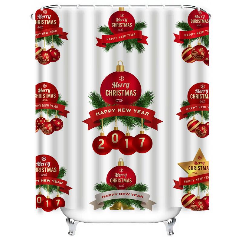 TU Festive Christmas Shower Curtain Waterproof Holiday Bathroom Decor Merry Xmas Pattern Backdrop Holiday Home Textile Xmas Gift