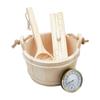 Sauna Accessories Set Includes Wood Bucket Long Handle Spoon Hourglasses Thermograph for Steam Room Bathroom Enduring