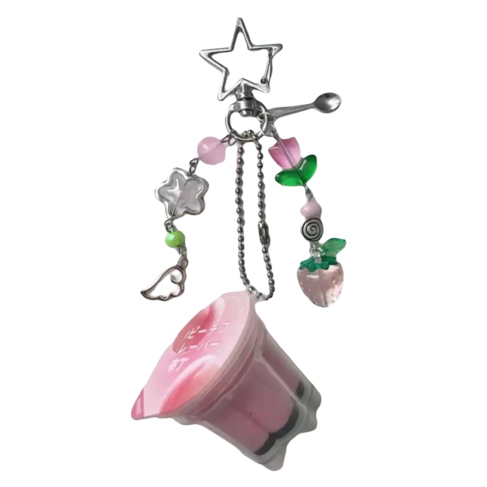 Retro Aesthetic Egg Flan Charm Pink Yellow Boho Keychain New Beaded Accessory  Cosplay Accessory