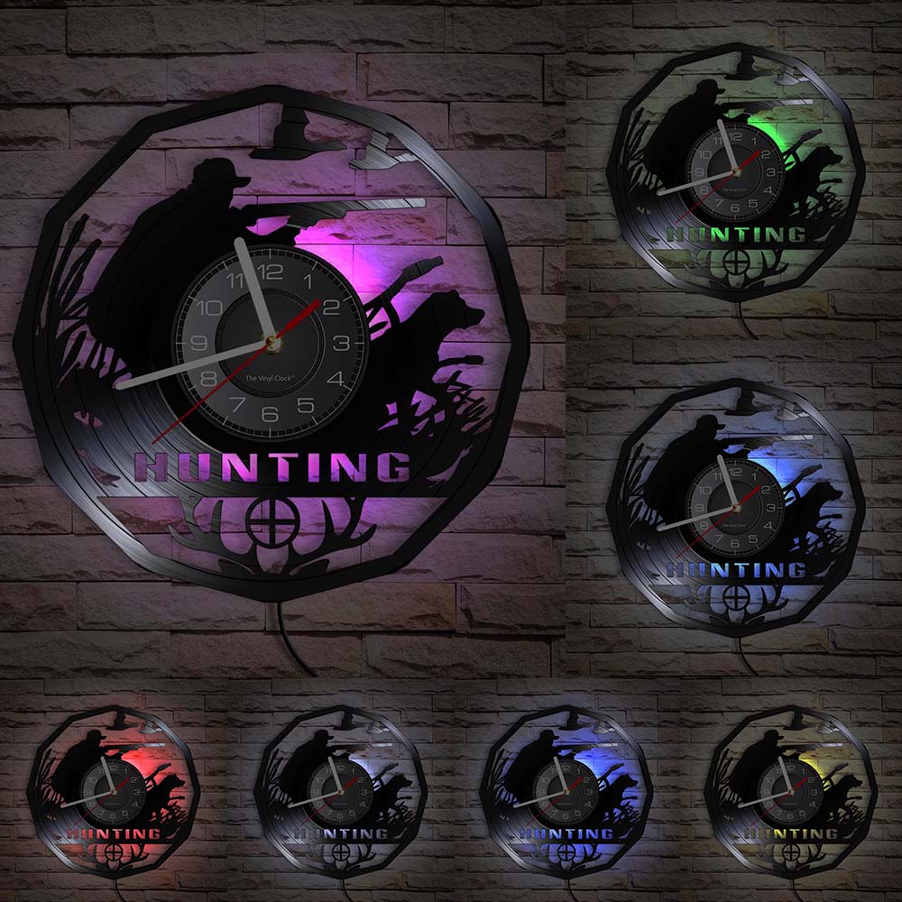 Wildlife Forest Hunting Animal Wall Clock Hunting Art Vinyl Record Wall Clock Home Wall Decoration Hunting Hunter Gift Watch