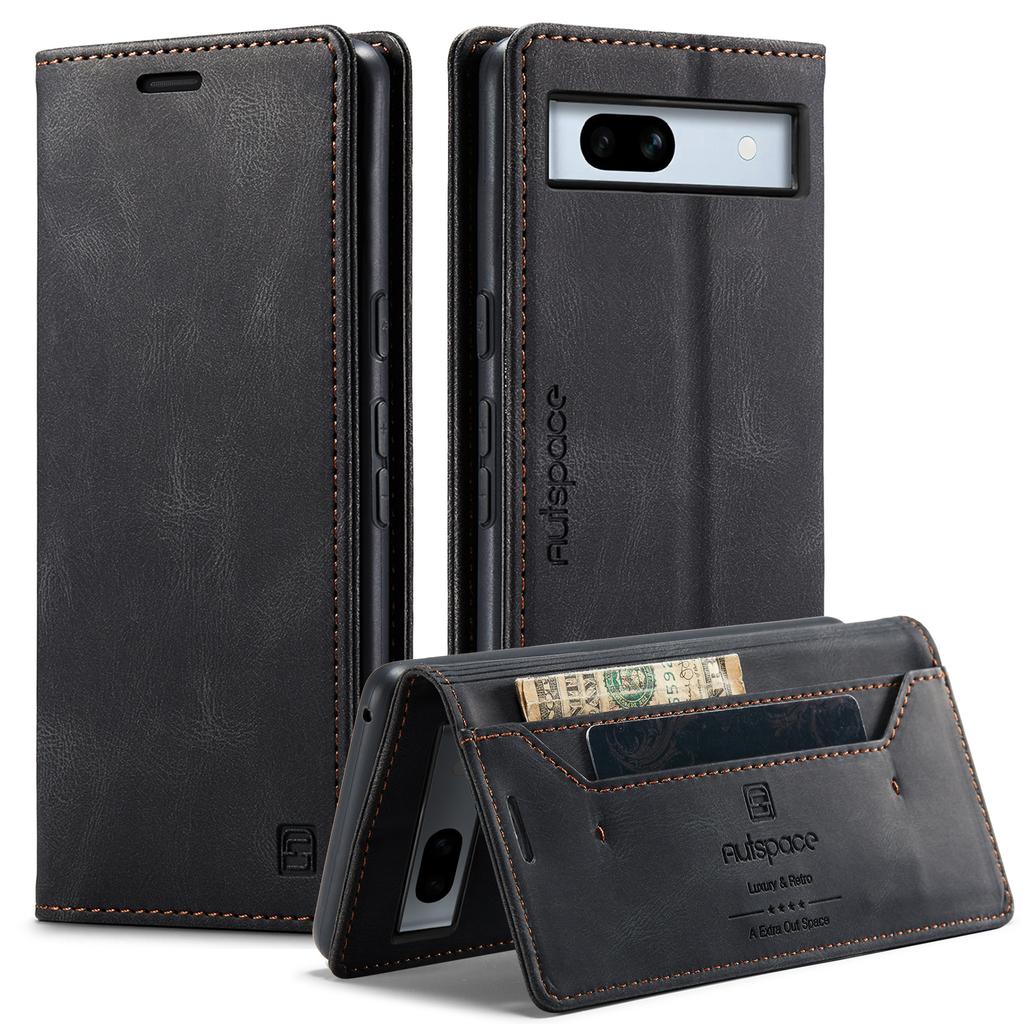 For Google Pixel 7a Wallet Case AUTSPACE A01 Leather Stand Cover with RFID Blocking Card Holder