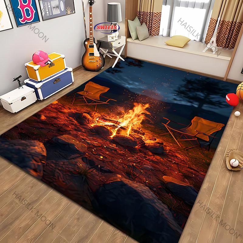 New Shelves! Outdoor Camping Theme Printed Carpet, Living Room Bedroom Office Children's Room Rug, Non-slip Machine Washable Mat