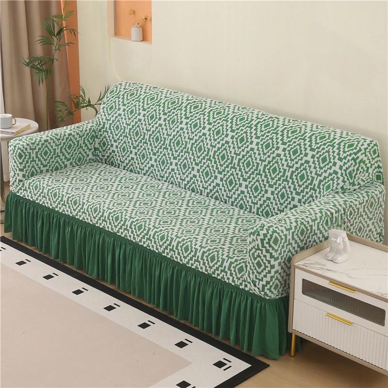 1/2/3/4/5 Seater Jacquard Sofa Slipcover Non-slip Sofa Cover with Skirt Elastic Couch Cover for Bedroom Office Living Room Decor