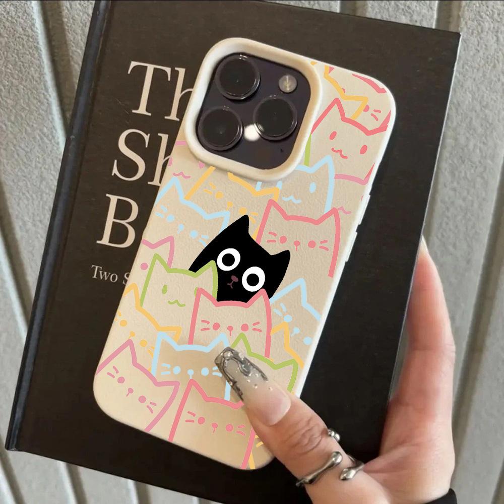 Abstract Cartoon Black Cat Cool Lichee leather pattern Phone Case For Redmi A5 A3 A1 14C 13 12 10 9 8 K60 Ultra Shockproof Cover