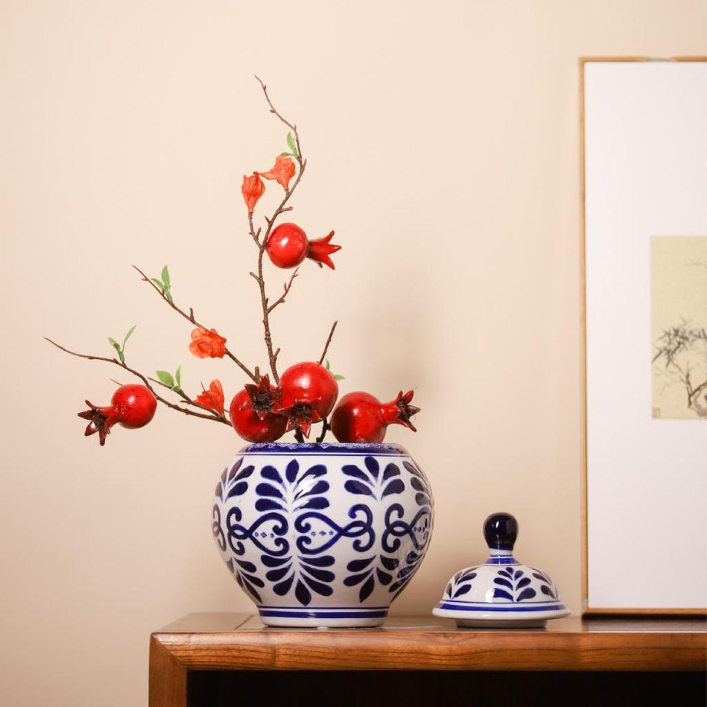 Blue and White Porcelain Flower Vase - Ceramic Tea Can Storage Jar for Home Decor