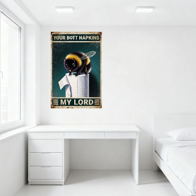 Vintage Teal Bumblebee Toilet Paper Metal Tin Sign Retro Whimsical Advert Plaque for Home Cafe Man Cave Decor