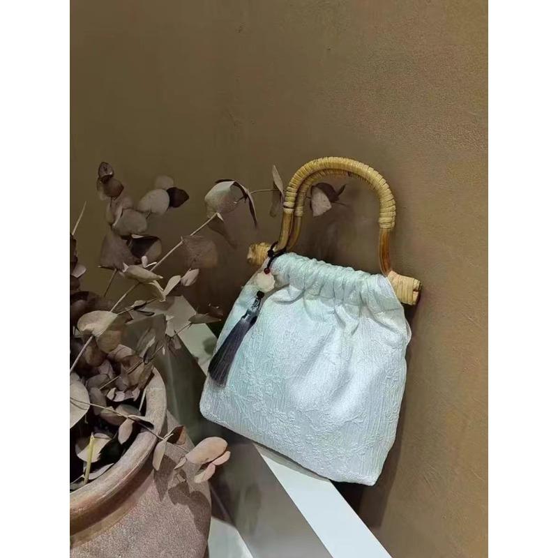 [Little White Plum] F. Grn Floating Green Original Rattan Bamboo Bag Retro New Chinese Style Versatile Mini Summer Hand