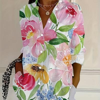 Women's Casual V-Neck Long-Sleeve Shirt