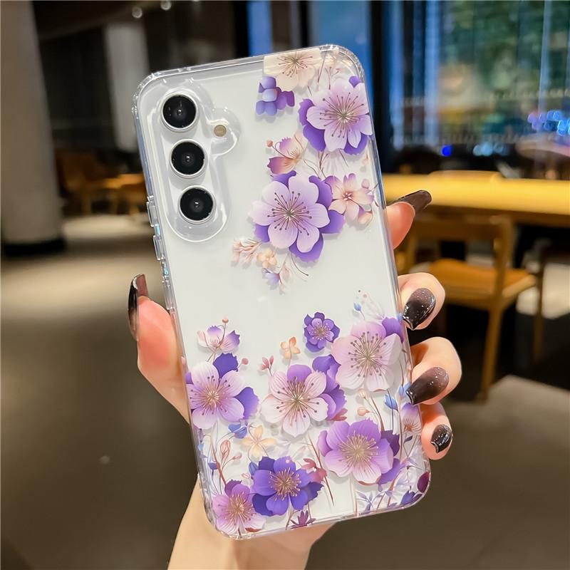 Suitable for Samsung S24 Ultra Mobile Phone Case S23 Laser Flower A55/A15 Electroplated Imd Double Sided Coating Cover