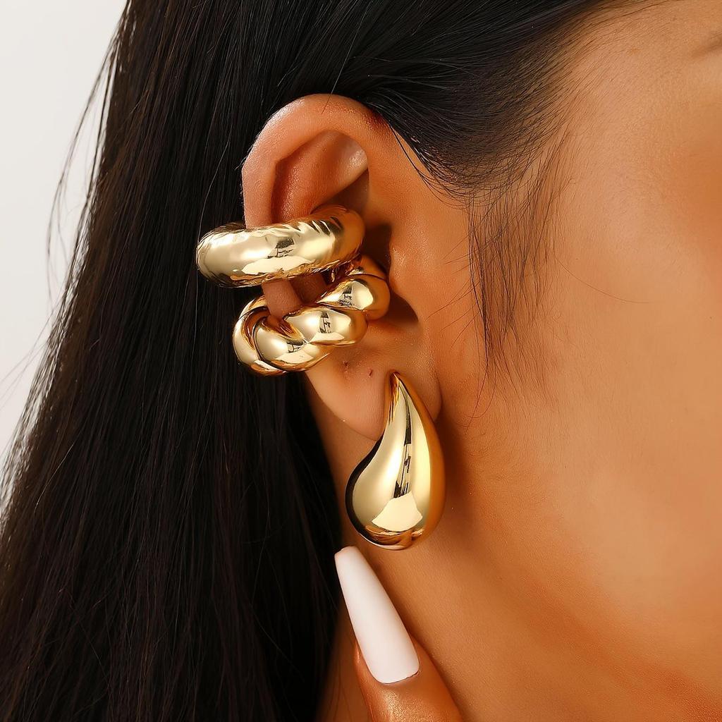 Chic European & American Oval Hollow Electroplated Ear Clip Earrings