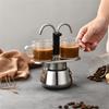 Induction-Compatible Double-Spout Mocha Pot, Brushed Steel Coffee Maker for About Two Espresso-Size Cups On Common Cooktops