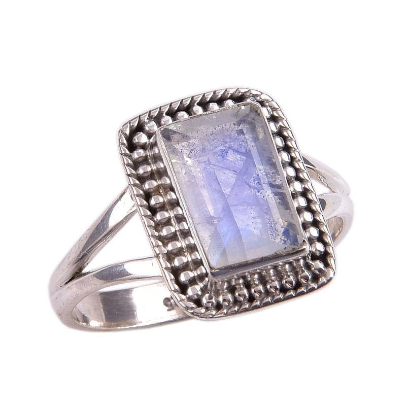 Natural Rainbow Moonstone Gemstone 925 Solid Sterling Silver Ring Size 9 V5u46
