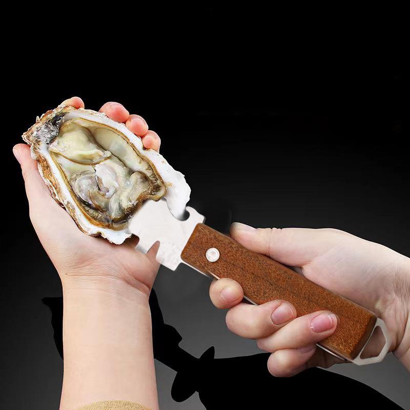 Shell Prying Tools Home Kitchen Multifunction Stainless Steel Oyster Knife Commercial Wooden Handle Scallop Oyster Shell Opener