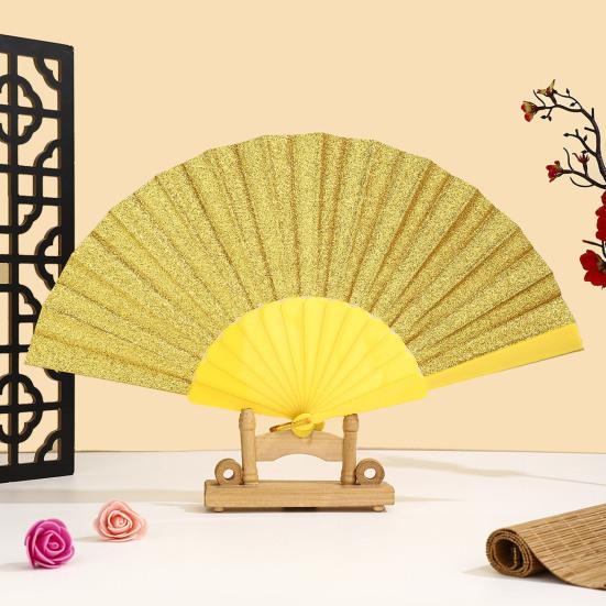 Glitter Powder Folding Fan Hand Held Fan with Plastic Ribs Portable Summer Fan Decoration Dance Performance Props Party Accessories