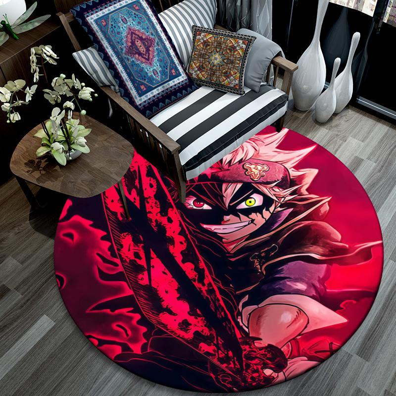 Asta Black Clover pattern round rug,Carpet Rug for Living Room Bedroom Playroom ,Non-slip Floor Mat,Holiday Gifts and Birthday Gifts.