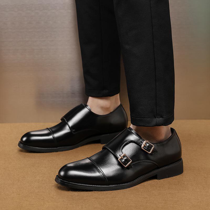 Men's Plus Size Double Buckle Leather Brogue Shoes - British Punk Nightclub Casual Loafers Sizes 38-48