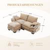 Modular 2-seater Corduroy Sofa (with Ottoman) – Wide Seat, Ergonomic Design, High-density Foam Padding, USB-C Port, Side Pockets. Khaki