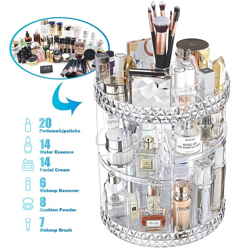 Hot Sale Makeup Organizer Acrylic 360-degree Rotating Adjustable Cosmetics Beauty Supplies Organizers Case Box