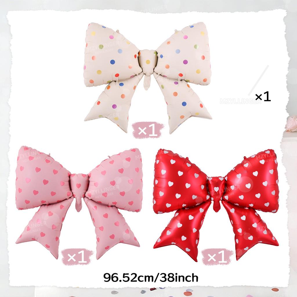 Love Print Bow Aluminum Film Balloon Pink Red Bow Balloon for Birthday Party Wedding Season Mother's Day Decoration Photo Props