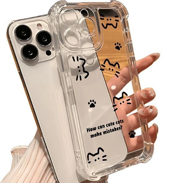 Applicable to Apple 11promax transparent mobile phone case 11pro cute big four corners 11promax cat fish bone