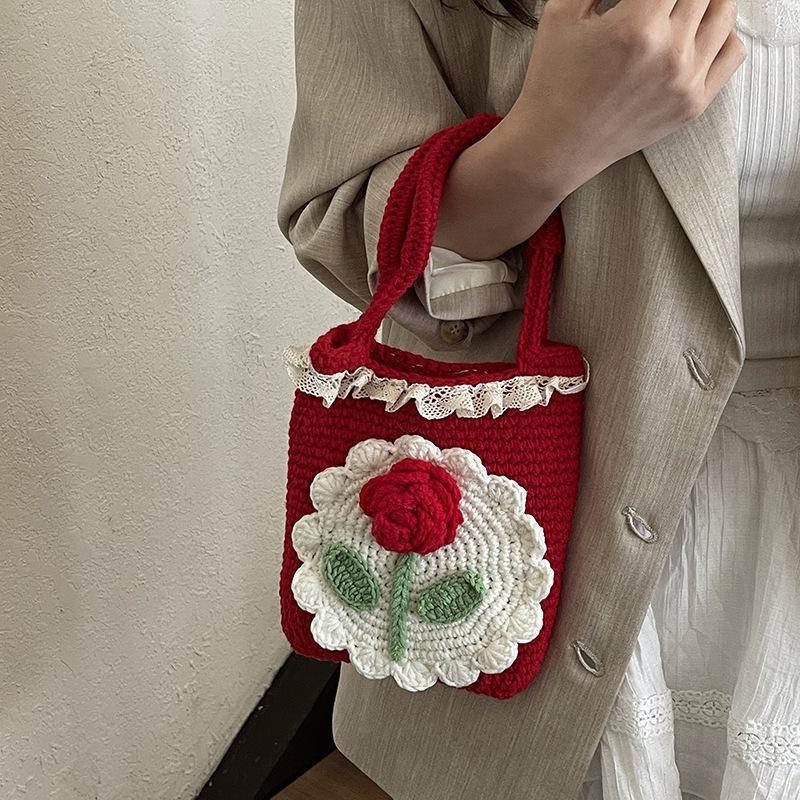 New Little Safflower Festive Knitted Handbag Mobile Phone Bag Commuter Storage Bag Chinese Crossbody Bag
