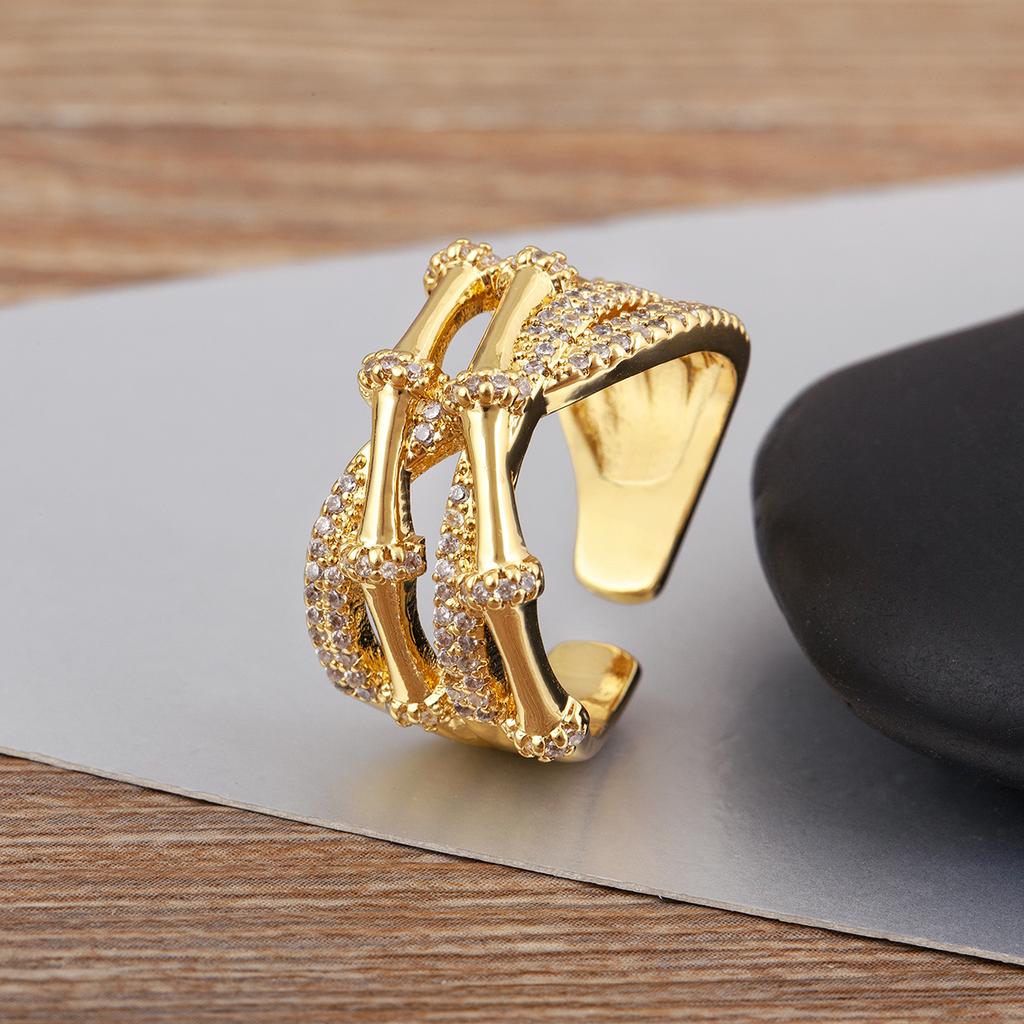 Nidin New Fashion Bandage Shape Rhinestones Double Layer Open Rings Adjustable For Female Male Light Luxury Finger Jewelry Gifts