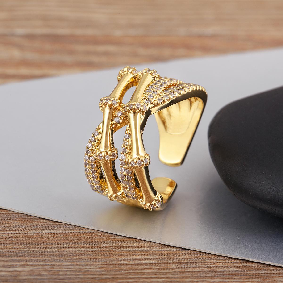 

Nidin New Fashion Bandage Shape Rhinestones Double Layer Open Rings Adjustable For Female Male Light Luxury Finger Jewelry Gifts resizable золотой