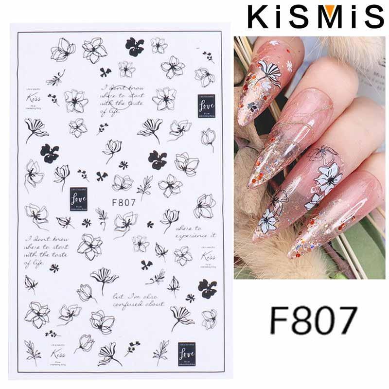 

3D Holographic Black Abstract Geometric Flower Nail Art Stickers Self-Adhesive Decals for Manicure Decoration
