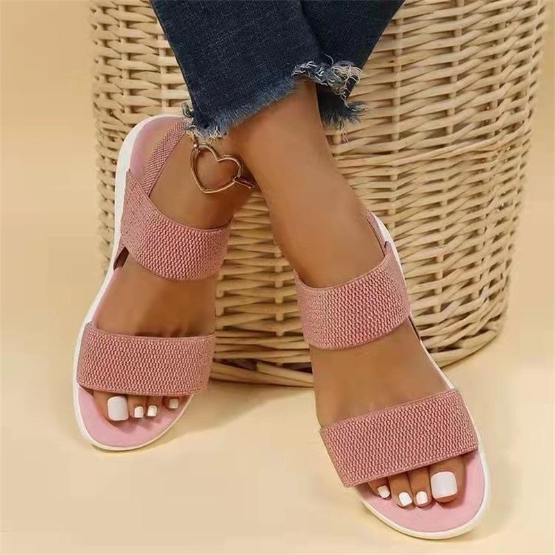 22 summer large size casual elastic strap rear strap fly-woven flat sandals