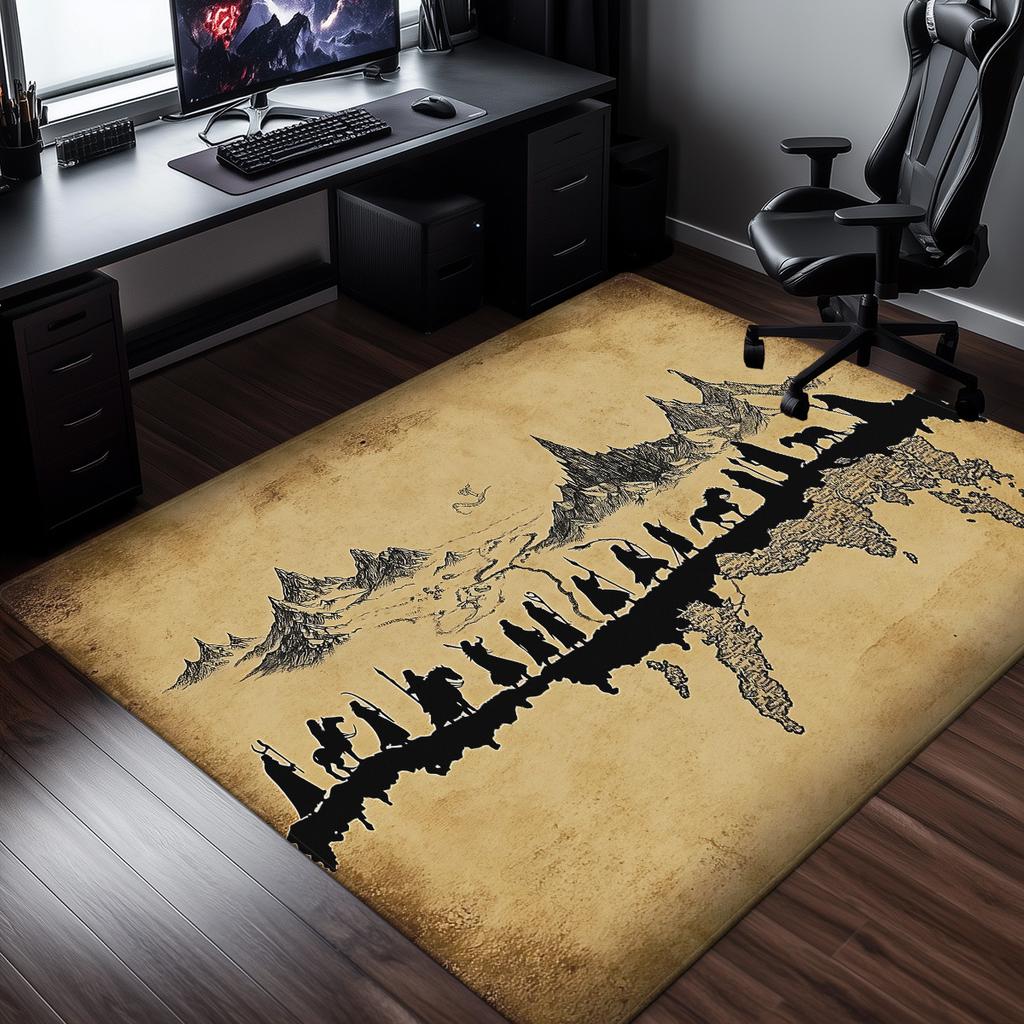Lord of the Rings MapCrystal Velvet Rug Fantasy Adventure Theme Living Room Floor Mat Middle Earth Inspired DecorativeCarpet for