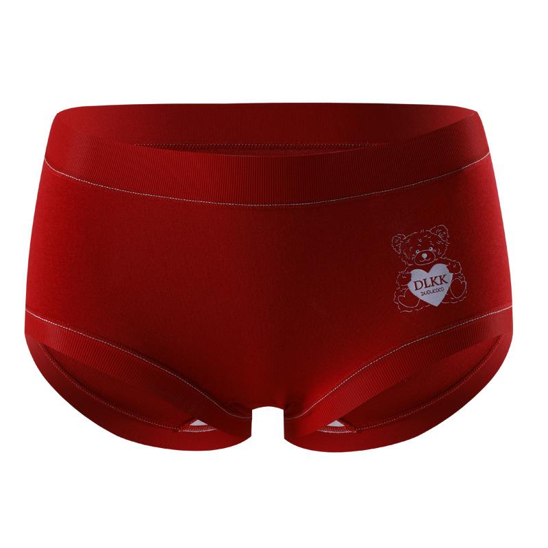 

Ladies Autumn and Winter New Year Lovely Bear Pure Cotton Anti Bacterial Red Middle Waist Briefs XL
