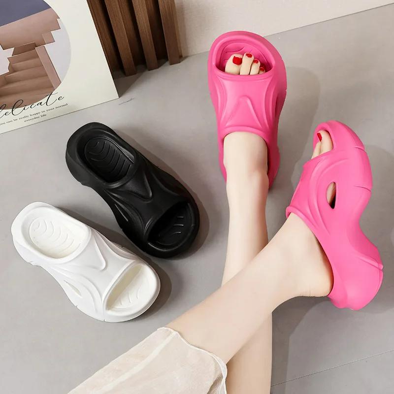 Fashion Crestar New Women Thick Bottom Sandals 7cm High Heels Slippers Fashion Summer Platform Beach Shoes Indoor House Slides