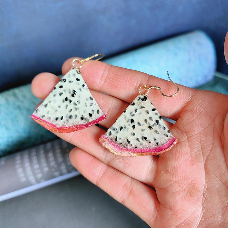 Kiwi Fruit Slice Plant Earrings for Women Epoxy Resin Handmade Dangle Jewelry for Spring and Summer Parties