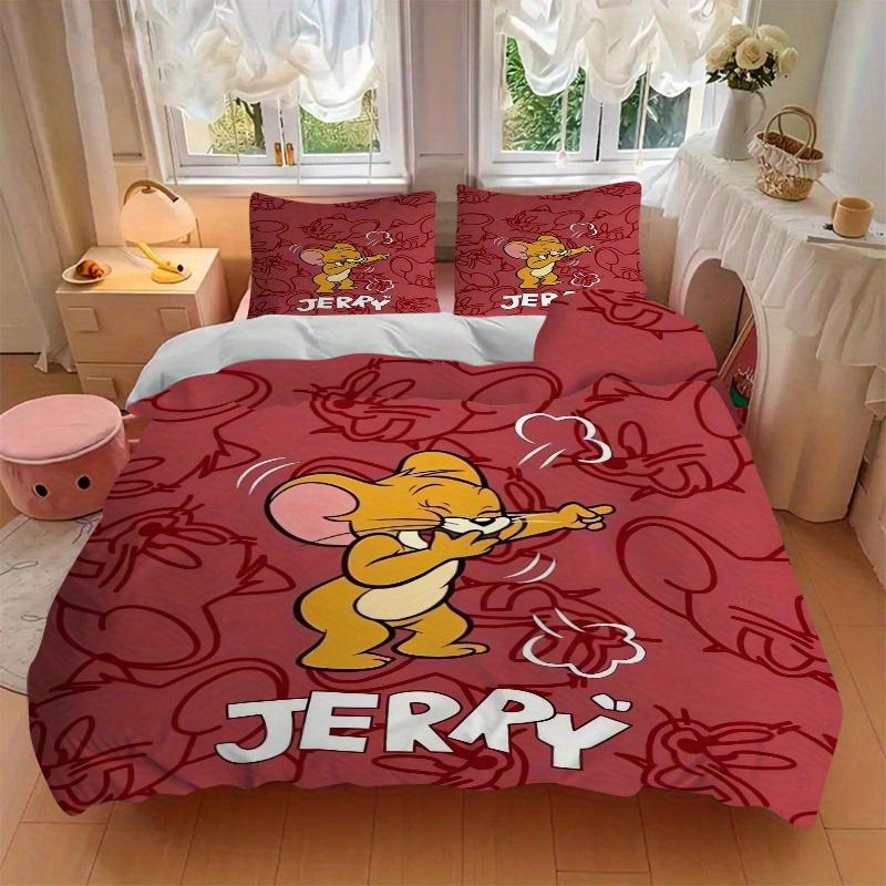 3pcs Jerry Mouse Printed Bedding Set, Soft and Comfortable Quilt Cover for Bedroom, Guest Room (1 Duvet Cover + 2 Pillowcases, Pillow Core N