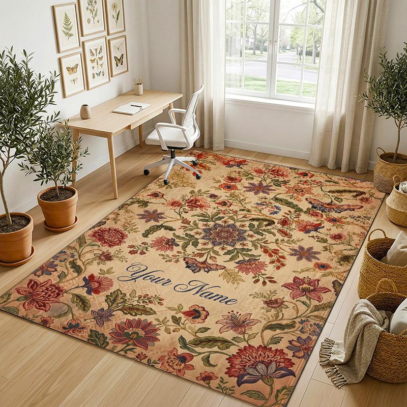 Alfombra de Terciopelo de Cristal con Temática de Jardín Floral Alfombrilla Suave Personalizada con Nombre y Texto Decoración del Hogar