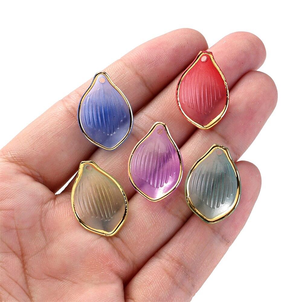 50 pièces Perles Pétales de Fleurs Multicolores Breloques Bord Doré Perles Acryliques Pour Fabrication de Bijoux Pendentif Collier Artisanat DIY