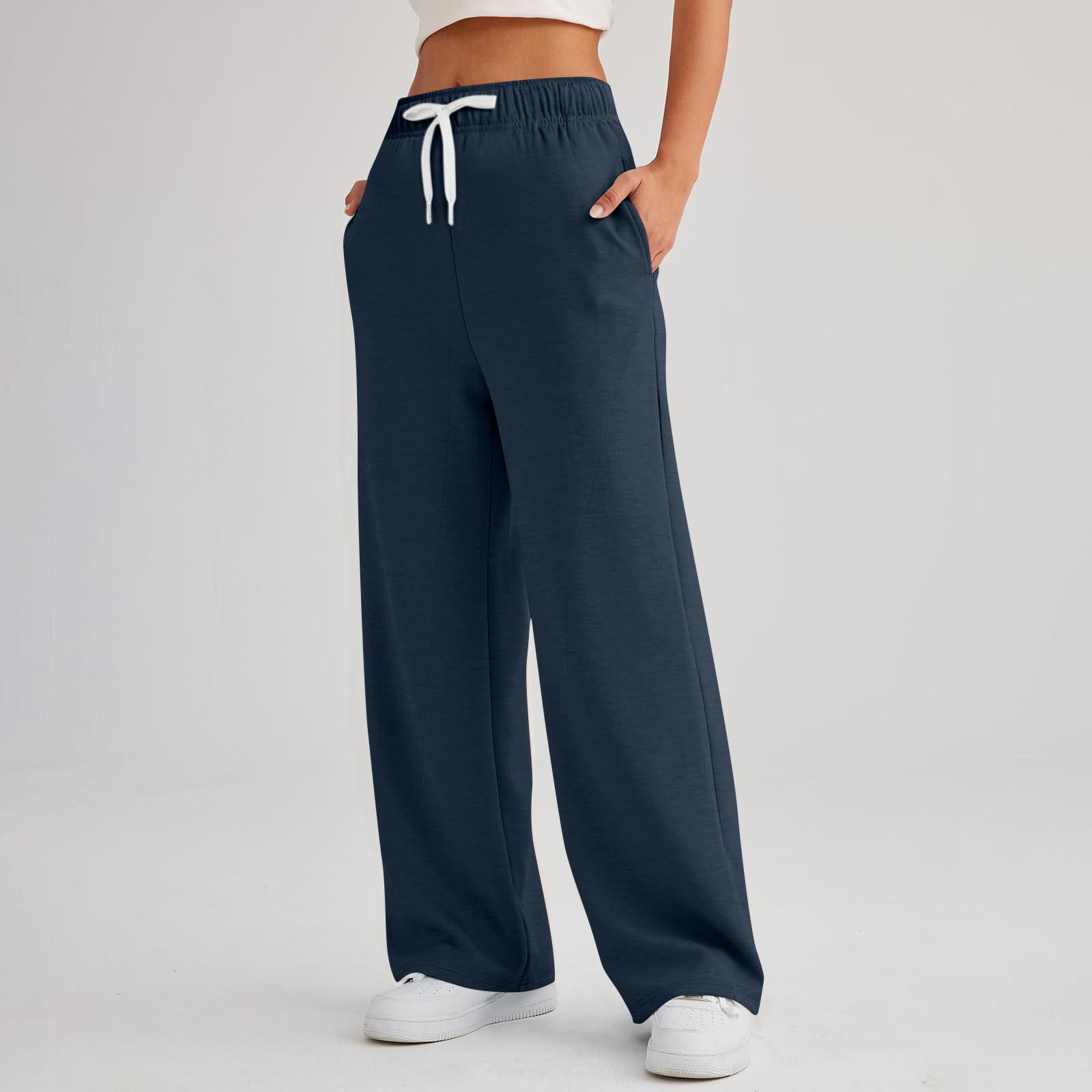 

Жіночі широкі спортивні штани з високою талією Вільні прямі штани Спортивні штани для бігу M Темно-синій