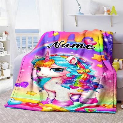 Unicorn Beautiful Fur Customize Your Name Blanket Multi-purpose Personalized Blanket Ultra-Soft Great for Office Couch Living Room Chair