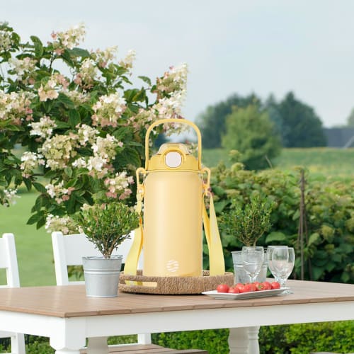 FJbottle 1.7 Liter Vacuum Insulated 2-Way Water Bottle with Straw, One-Touch Direct Drinking, Sports Jug (with Strap), 1.7L (1700ml), Sports Bottle, S