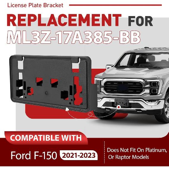Front License Plate Frame Bracket Compatible with 2021-2023 Ford F150 F-150(2.7L, 3.0L, 3.5L, V6 Engines) License Plate Mounting Frames Replacement