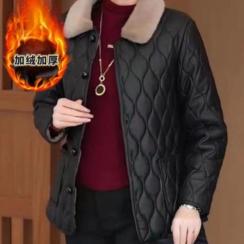 Leave-in Leather Jacket Medium and Old Mother Clothing Autumn and Winter New Models Fleece Thickened Loose Large Size Cotton Clothing Leather Jacket