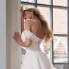 European and American One-word Shoulder Evening Dress White Certificate Registration Light Wedding Dress Birthday Party Fashion Split Dress