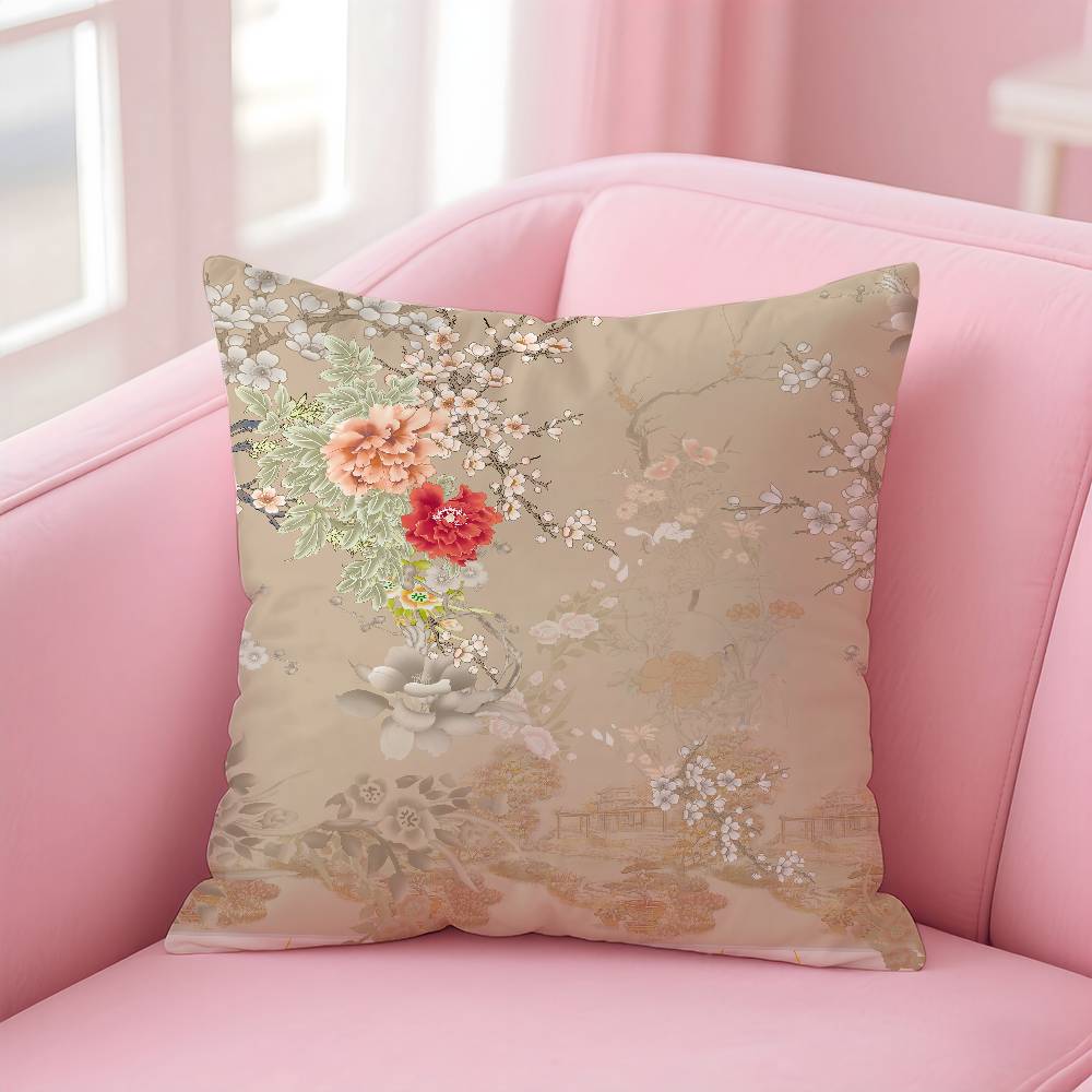 Elegant Traditional Chinese Art Pillow Case Comfort Sofa Bed Silky elegant Invisible zipper Custom Decorative cushion cover