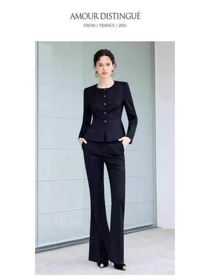 Women's Black Slim Fit Retro Workwear Suit: Spring & Autumn Professional OL Set