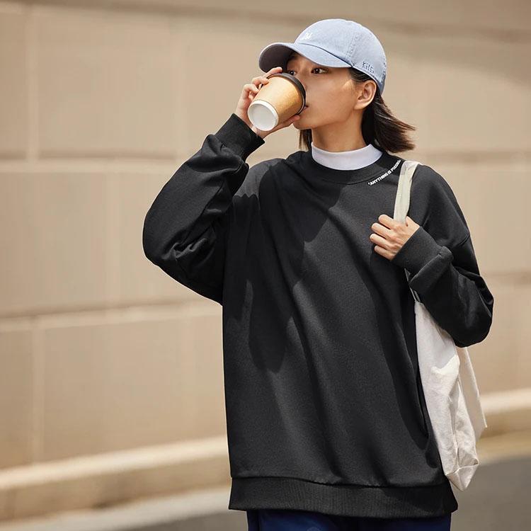 Li Ning Sports Lifestyle Series Letter Logo Printed Fleece Pullover Sweatshirt Unisex sweatshirt Black AWDTB37-2