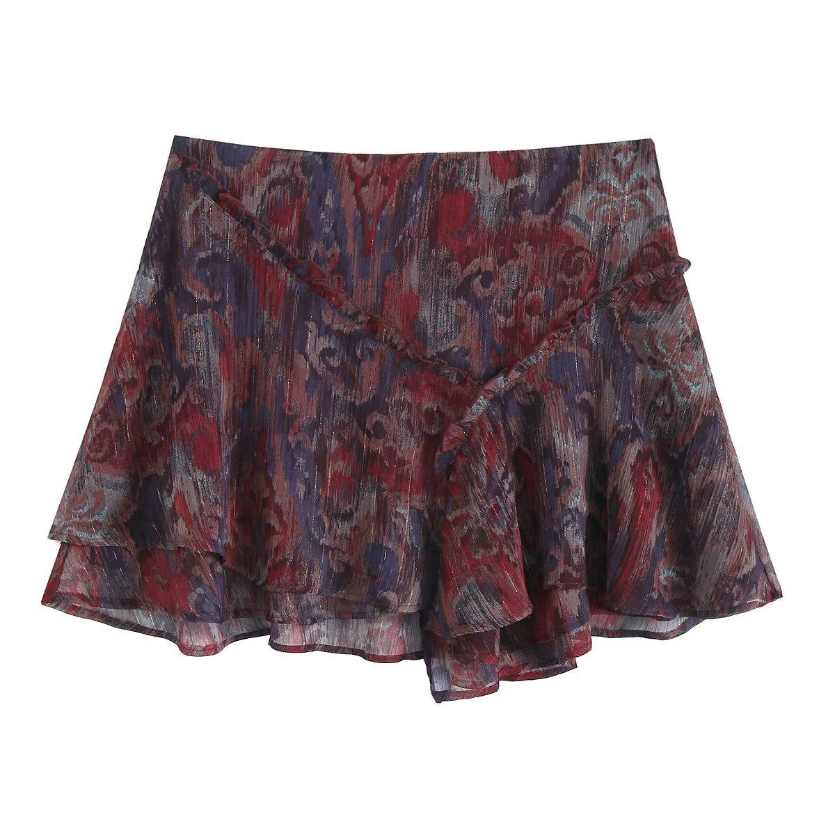 

TAOP&ZA Women s Metallic Thread Print Layered Mini Skirt - Spring/Summer Collection. XS